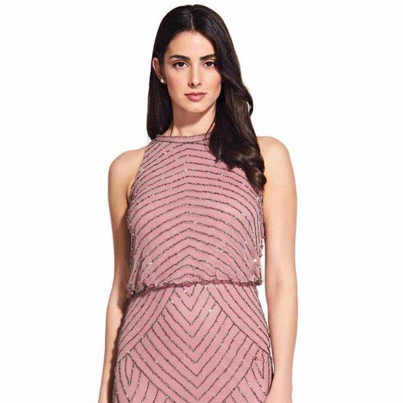 SOLD Adrianna Papell Art Deco Beaded Blouson Dress - Picture 1 of 8